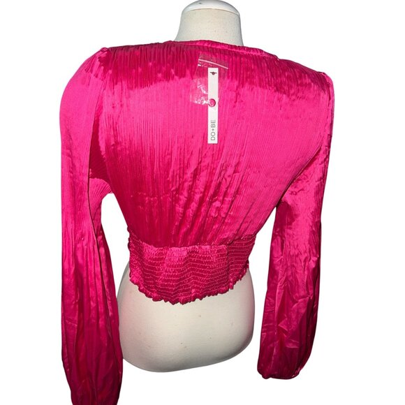 Do+Be Hot Pink Long Sleeve Plunging V-Neck Crop Top Size Large Womens - Picture 10 of 12